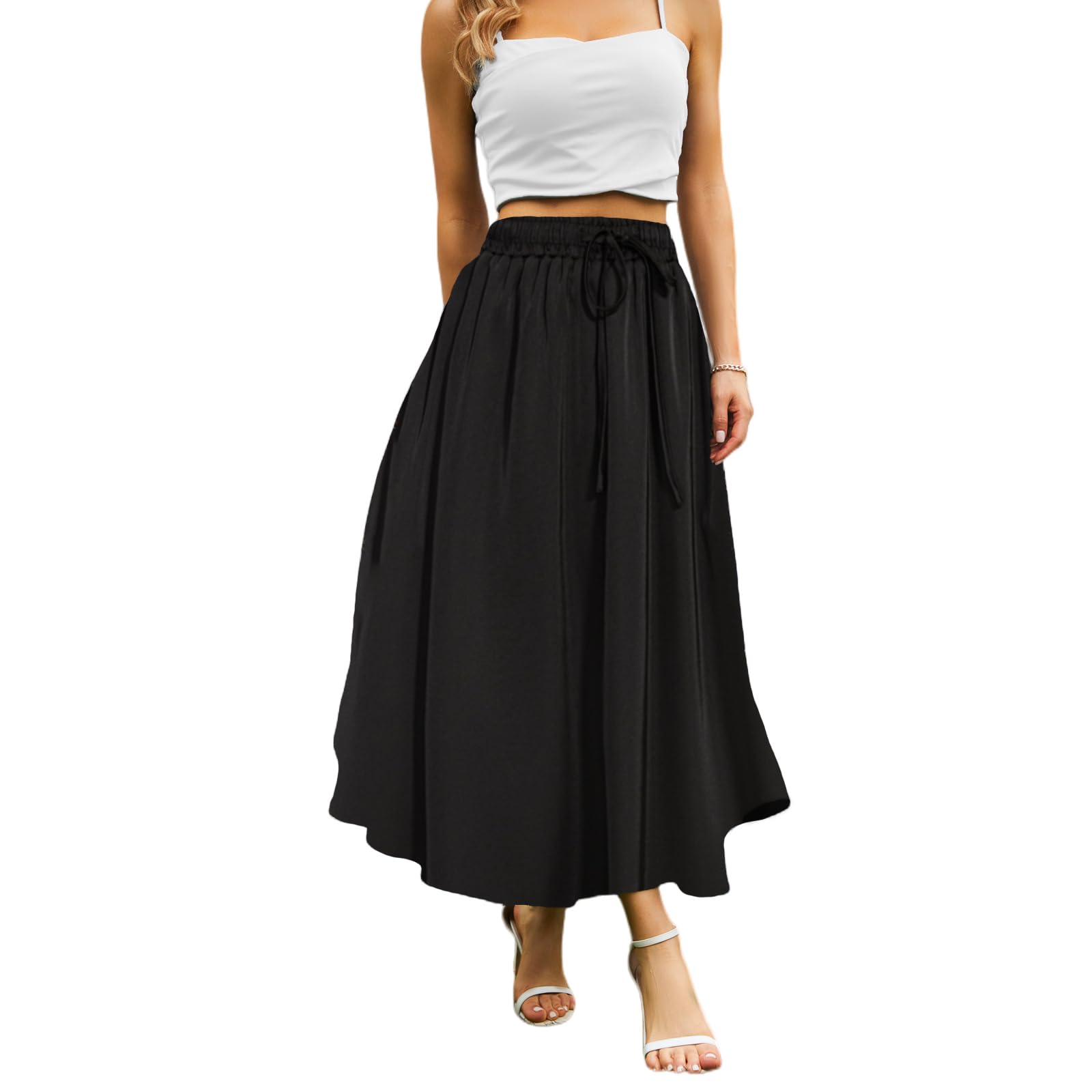 Maxi Skirts for Women with Pockets Long Midi Length Casual Skirt for Beach Party Holiday