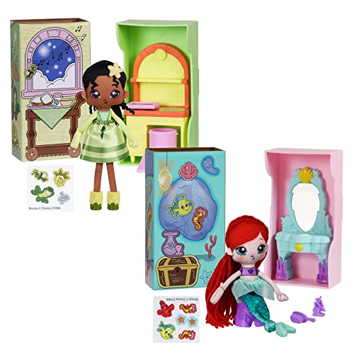 Sweet Seams 6" Soft Rag Doll Bundle Pack â€“ 2pc Toy | The Little Mermaid Ariel Doll and Vanity Playset, The Princess and The Frog Tiana Doll & Kitchen Playset