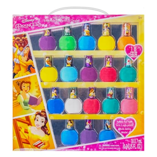 Townley Girl Disney Princess Belle 18 Piece Water-Based Nail Polish Set Quick Dry and Peels-Off Nail Paint Set for Girls Ages 3
