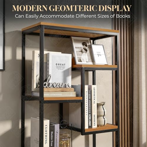 Image of ABOUT SPACE Book Shelf for Home - 7 Shelves,1 Bottom Drawer, Modern 19mm Metal Frame|Engineered Wood Book Rack for Study Room, Book Organizer Stand for Library, Bedroom (L 58 x B 30 x H 158cm -Teak)