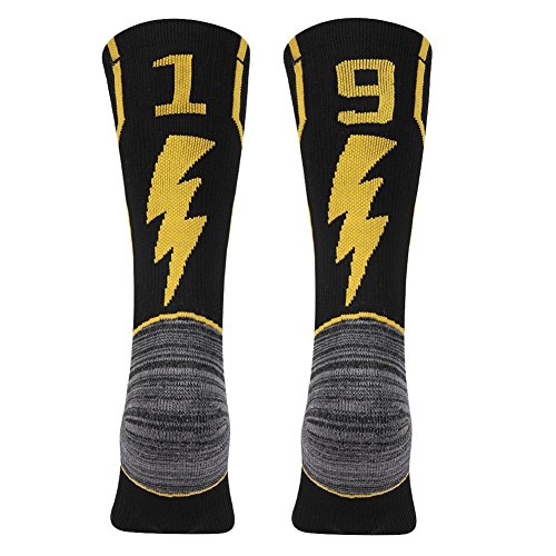 KitNSox Adult Youth Mid Calf Cushion Team Sports Number Socks for Basketball Football Baseball Gold/Black