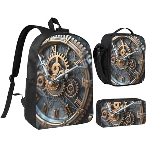 Sac à dos d'école haut de gamme 3 pièces EdWal Clock Gear, set lunch box et trousse robuste