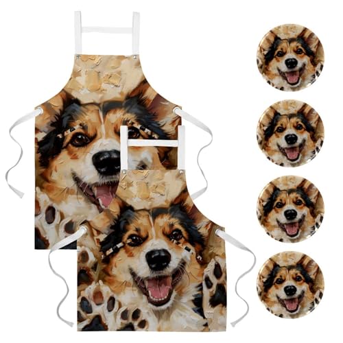 Tablier de serveuse Corgi multicolore idéal pour la pâtisserie à la maison
