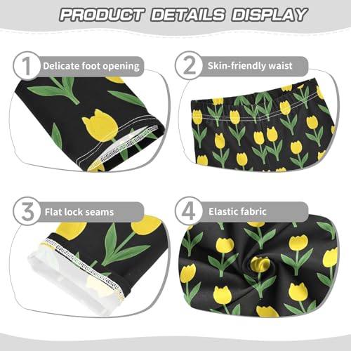 ALAZA Girls' Leggings Children's Yoga Pants Skinny Printed Dance Yellow Tulip Black Comfortable 4T2