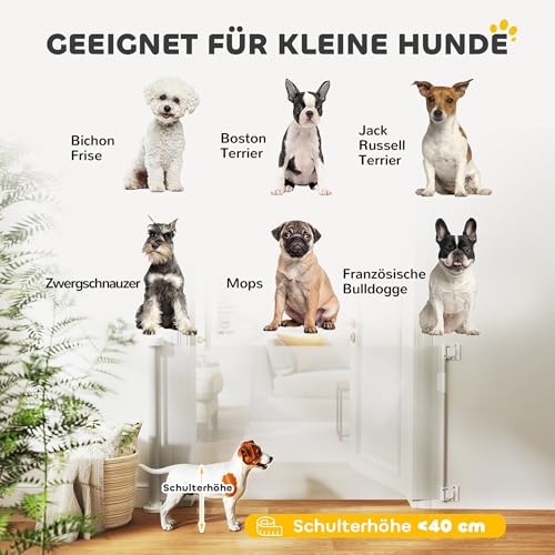 PawHut Treppenschutzgitter Ausziehbar 0-136cm 87 cm Hoch Türschutzgitter Treppenschutzrollo Absperrgitter Treppengitter für Haustiere Türgitter Schutzgitter Geeignet für Treppen Türen Innen & Außen