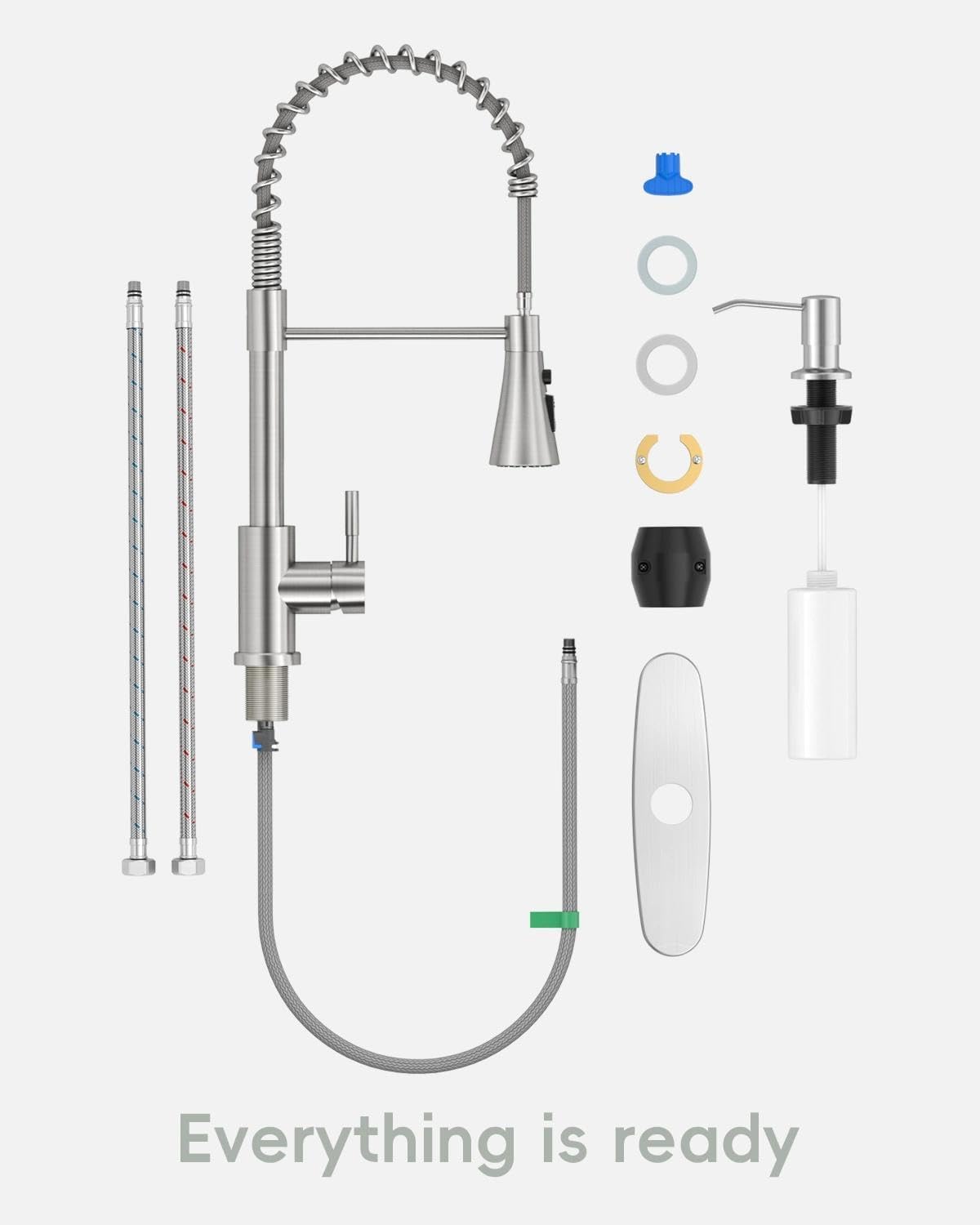 APPASO Kitchen Faucets with Pull Down Sprayer, 18 Inch High Arc Faucet with Soap Dispenser, Spring Commercial Single Handle Stainless Steel for 1-4 Hole Sink, Brushed Nickel, Easy to Install - Image 7