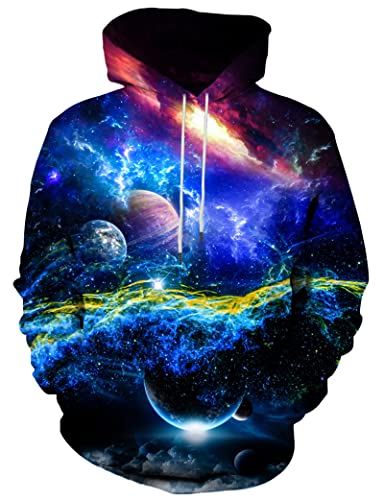 Linnhoy Unisex Adults Hoodies Men Women Graphic Pullover Sweatshirts 3D Printed Novelty Sweater Space Fashion Clothing with Big Pocket Size X-Large