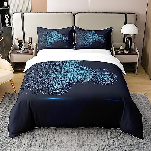 Homewish Teens Dirt Bike 100% Cotton Duvet Cover Double, Motocross Rider Bedding Set
