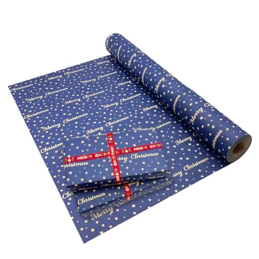 Rollo de papel de regalo navideño de 43 cm × 15 m, papel de regalo 100% reciclable impreso con estrella para regalo de cumpleaños, decoración de regalo de fiesta de Navidad