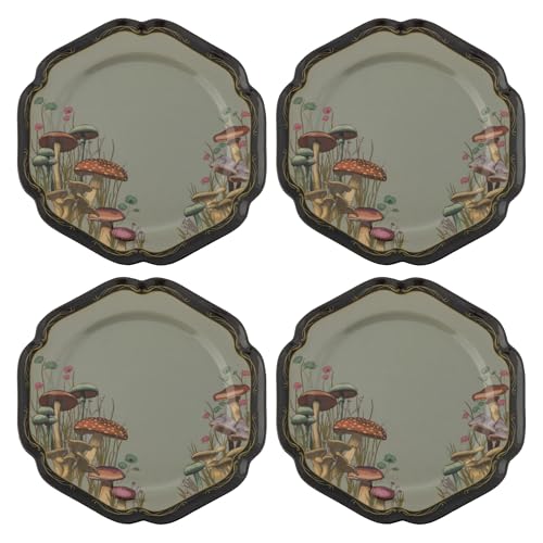 Image of Karma, 8.75 inches Melamine Salad Plates Set of 4, Reusable Dishwasher Safe Plates for Outdoor and Indoor, Midnight Meadow