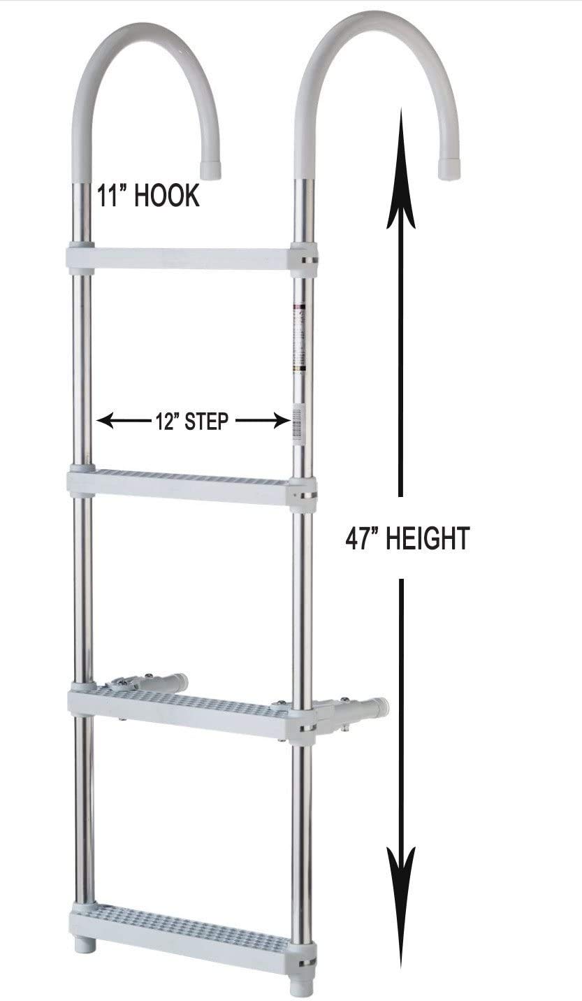 DotLine 4 Step Gunwale Hook Aluminum Boat Ladder – Durable Aluminum Construction, Foldable Design, Made in USA