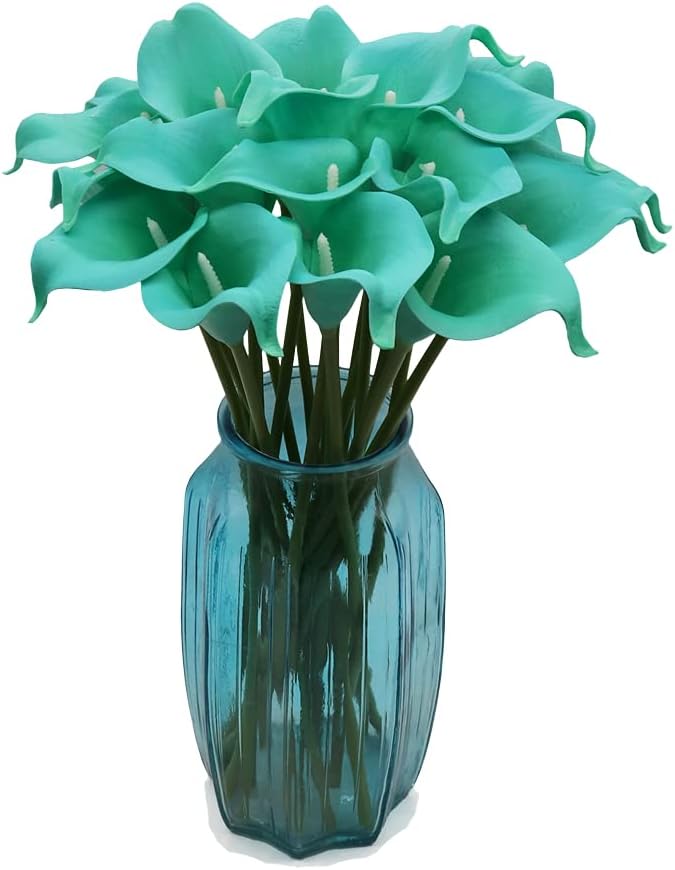 Mini Artificial Calla Lily 10 Stem Bridal Bouquets Artificial Latex Real Touch Flowers for Home Party Decor(Blue) - Image 3