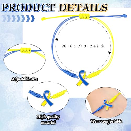 Sasylvia 20/50/100 Pcs Blue Yellow Down Syndrome Awareness Bracelets Adjustable Cord Stretch Bracelets Childhood Down Syndrome Awareness Month Prevention Gifts for Women Men Jewelry2