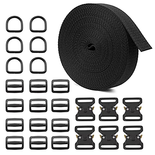 JIPIMON Nylon Strap 1 Inch Webbing With Buckles, Tri-Glide Slide, D Rings by JIPIMON - Used condition - US$16.14