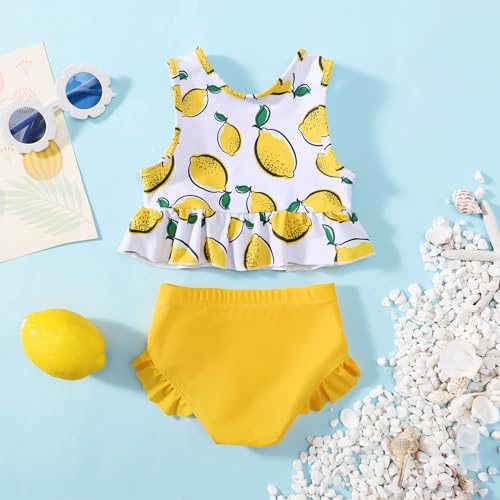 Image of Baby Swimsuit Girl Two Piece Bathing Suit Toddler Girls Summer Beach Ruffle Tankini Swimwear 1-7Y