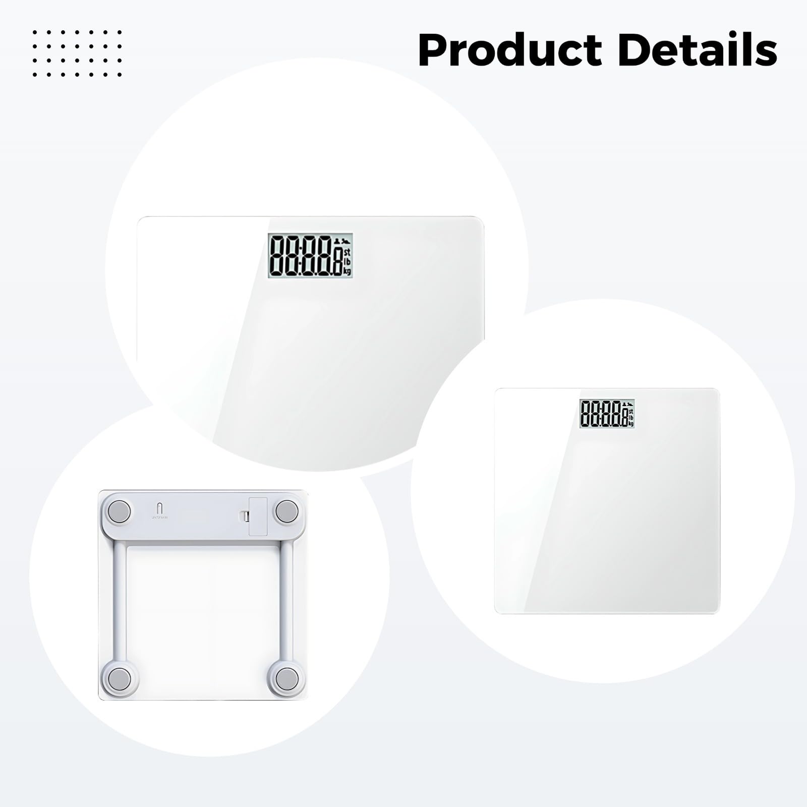 Báscula de baño, báscula digital 400, color blanco, tecnología Step-On Tech, vidrio templado, 11.8 pulgadas