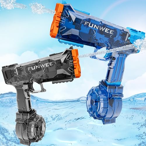 Funwee 2 Pack Electric Water Guns for Kids, Long Range Powerful Classic Water Squirt, Strongest Full Automatic Water Pistol High Capacity 400+ Water Blaster, Summer Outdoor Swimming Pool Water Toy