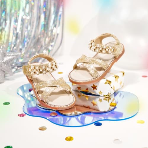 Image of PHIRAMIN Toddler Girl Sandals - Flower Girl Dress Shoes Open Toe Little Kid Flats