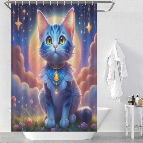 Rideau de douche chat ciel étoilé imperméable 122x183 cm - 2