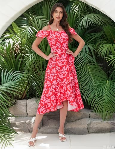 Aupuls Women Off Shoulder Summer Floral Dress 2025 Casual Beach Vacation Midi Dresses2