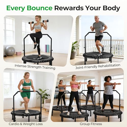 BCAN BT2 40" Rebounder Trampoline for Adults, Indoor, 450lbs,Bungees Rebounder for Adults, Adjustable Handlebar, Quiet Mini Exercise Trampoline for Indoor Workout, Low-Impact|FED Fitness Black - image 6