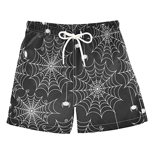 Dussdil Halloween Creepy Spiderwebs Boy's Swim Trunks Kids Toddler Swim Board Shorts Beach Swimwear Swimsuit Bathing Suits 4T