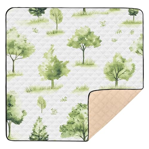 BOESI Watercolor Tree & Grass Pattern Baby Play Mat, 50“ X 50” Washable Folding Crawling Mat, Baby Floor Mat, Soft, Thick, Non-Slip