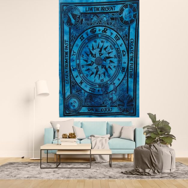AVA Collections CELTIC CYCLE OF AGES Indian Cotton Blue Tie dye Wall Hanging Tapestry Decoration Bohemian Tapestry Yoga Mat 40 x 30 inches (Blue - Image 2