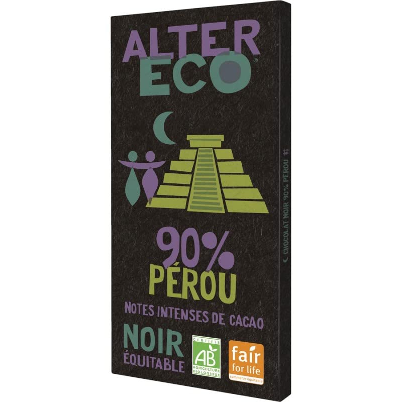 Alter Eco – Chocolate negro 90% orgánico 100 g – (4 unidades)