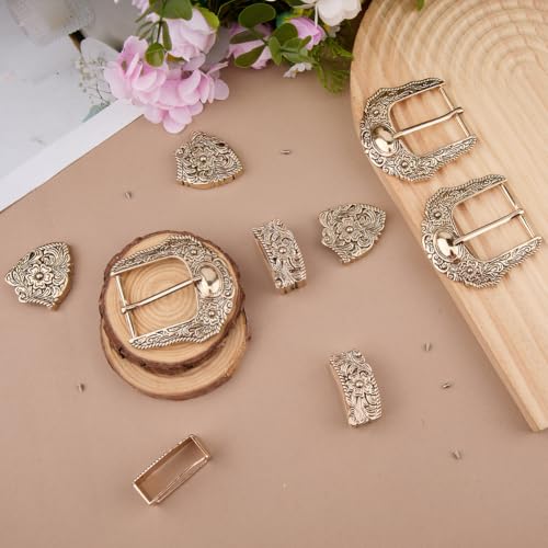 Image of DICOSMETIC 3 /4 Sets Belt Buck Set Western Cowboy Buckle Set Alloy Belt Buckle Engraved Cowboy Belts Replacement for Adult