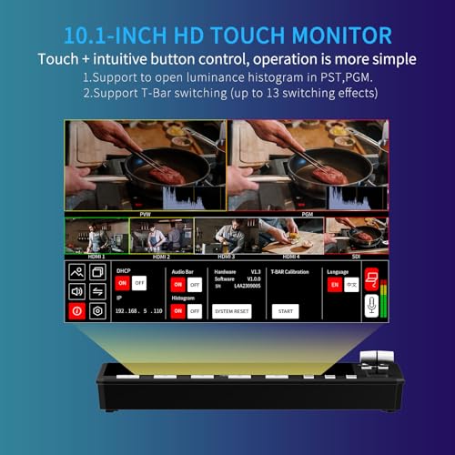 Image of FEELWORLD Multi Video Switcher 10.1 Inch FHD LCD Touch Screen 4X HDMI 1x SDI Input USB3.0 Output 5 Channel Live Streaming Mixer L4