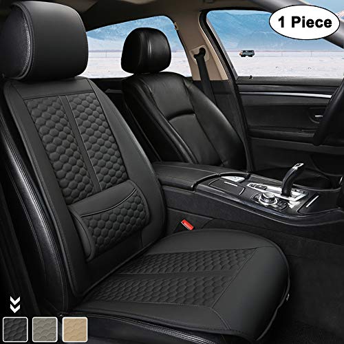 Black Panther Funda Asiento Coche Delantero, Protector Asiento Delantero Cuero de PU, con Soporte Lumbar y Reposacabezas(1 Pieza Negro)