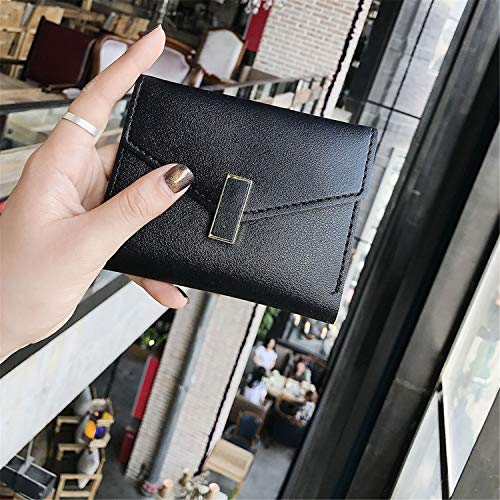 Small Cute Wallet Credit Card Holder Leather Pocket Wallets for Women RFID Blocking Coin Purse with id Window (Black)2