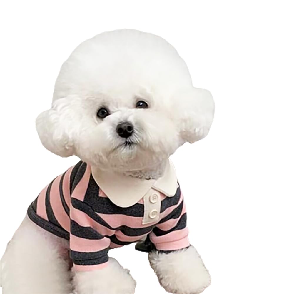Puppy Clothes Cotton Striped Dog Polo Shirts for Small Dogs Cute Gentle Casual Pet Clothes for Chihuahua,Yorkies,Bulldog, Dachshund, Pug (Medium, Pink)