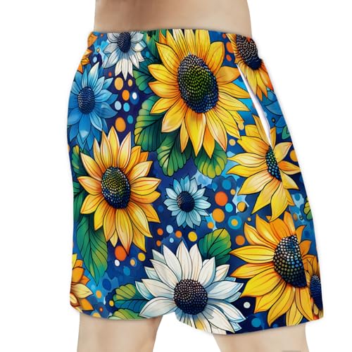 Men's Swim Trunks Size S Sunflower Gardens with Mesh Lining Soft Breathable Quick Dry Beach Shorts Oceanic Blue3