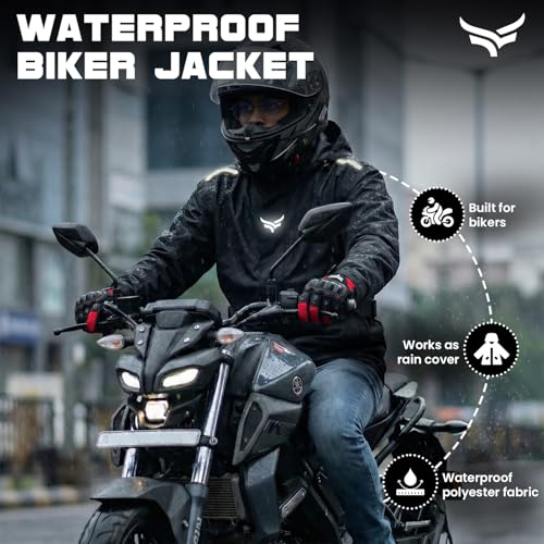 Image of Xtrim Waterproof Biker Jacket for Men, Windproof Motorcycle Rain Jacket with Hood, Reflective 360 Safety, Double Flap Zipper, Air Vents, Adjustable Fit, Windproof Motorcycle Raincoat, L, Black