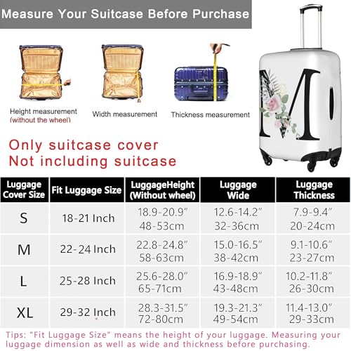 Flower Letter R White Luggage Cover Elastic Washable Stretch Suitcase Protector Anti-Scratch Travel Suitcase Cover for Kid and Adult L (25-28 inch suitcase)2