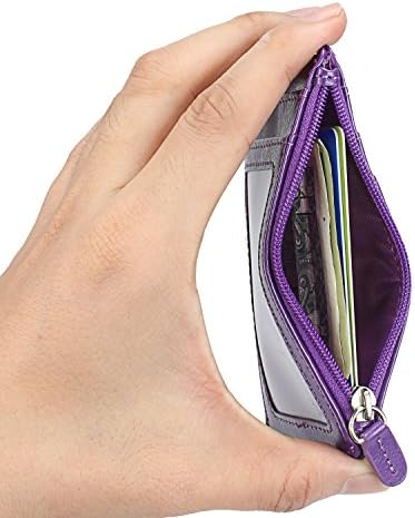 Badge Holder with Zip, Wisdompro 2-Sided Vertical Style PU Leather ID Badge Holder with 1 ID Window, 4 Card Slots, 1 Side Zipper Pocket and 1 Piece 20 Inch PU Neck Lanyard/Strap - Purple