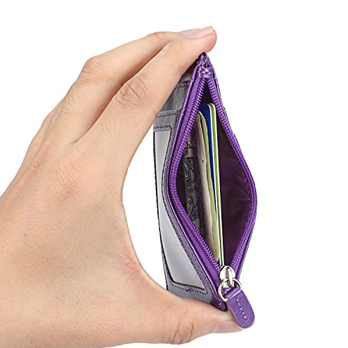 Badge Holder With Zip, Wisdompro School Supply 2-Sided Vertical Pu Leather College Id Badge Holder With 1 Id Window, 4 Card Slots, 1 Side Zipper Pocket And 20 Inch Leather Neck Lanyard Strap - Purple #TOP4