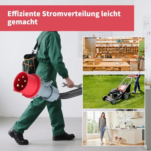 CEE Adapter Starkstrom Verteiler 400V 16A Stecker auf 3X 230 V Kupplung Verlängerungskabel, Camping CEE-Adapterleitung mit Klappdeckel & Schutzkontaktsteck, für Caravan, Industrie, Außenbereich
