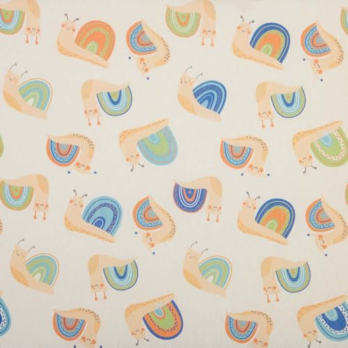 Kt KILOtela - Tela Loneta Estampada, Decoración, Tapizar, Cojines, Cortinas, Colchas, Manteles, Bolsos, Manualidades, 100 cm Largo x 280 cm Ancho, Infantil, Caracoles, Multicolor, 1 Metro