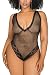 JuicyRose Women Sexy Plus Size Lingerie, V-Neck Fishnet Lace Teddy