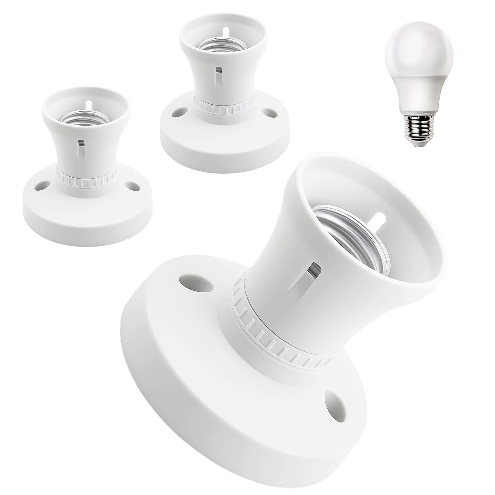 3-Pack White Bulb Holder, E27 Lamp Holder
