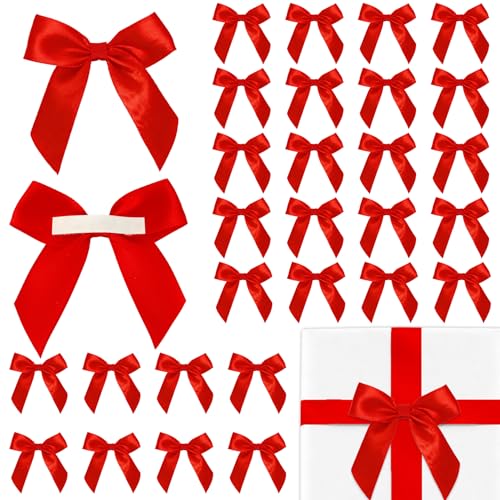 50 PCS Red Bows Self Adhesive Satin Ribbon Bows 2.5 Inch Small Red Bow for Crafts Gift Wrapping Tied Ribbon Bow with Double Sided Tape for DIY Gift Bag Baby Shower Birthday Party Wedding Decor