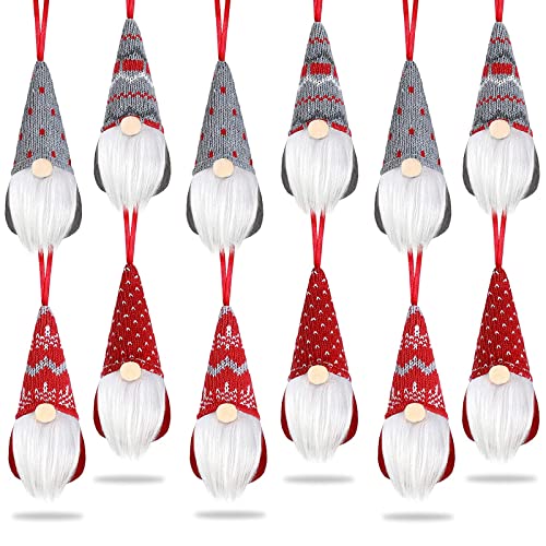 12 Pcs Christmas Tree Hanging Gnomes Ornaments, Christmas Hanging Ornaments 2021, Handmade Scandinavian Plush Dolls Gnome Santa Elf Walls, Stairs, Windows Hanging Home Decor Holiday Decorations