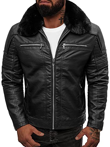 OZONEE Herren Lederjacke Kunstlederjacke Kunstleder Farbvarianten Jacke Bikerjacke Übergangsjacke Herrenjacke Leder Echtlederjacke Echtleder Wildleder Biker JS/11Z8013Z SCHWARZ XL Cover