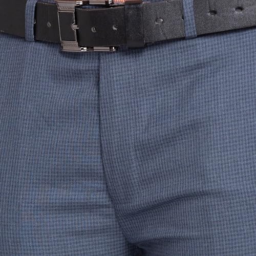 Image of Park Avenue Men's Mid Rise Checks Pattern Super Slim Fit Polyester Blend Flat Front Formal Trouser