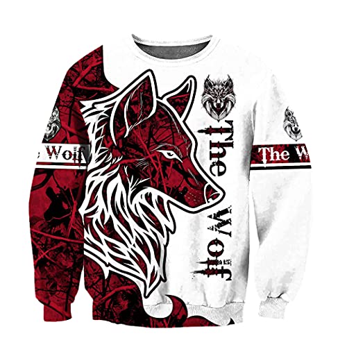 Sweat à capuche loup tatouage rouge 3D avec imprimé Harajuku confort