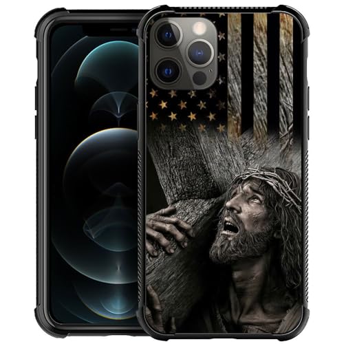 DAIZAG Compatible with iPhone 13 Pro Max Case,All-Round Protection Shockproof Anti-Scratches TPU Cover,Cases for Man Woman-Jesus Retro American Wood Grain Flag