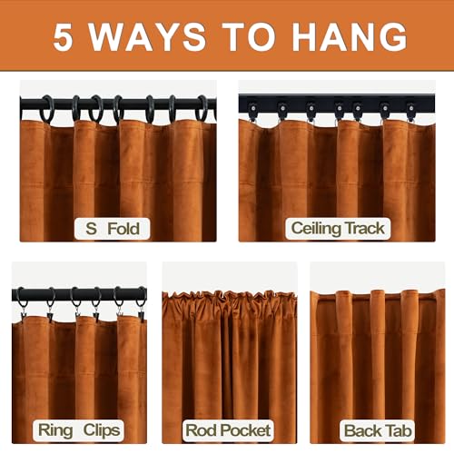 KOUFALL Burnt Orange Velvet Fall Blackout Curtains for Living Room,84 Inch Long Black Out Bohemian Retro Mid Century Modern Curtain Drapes for Dining Room Bedroom 84 in Length 2 Panels Set by KOUFALL - Image 3